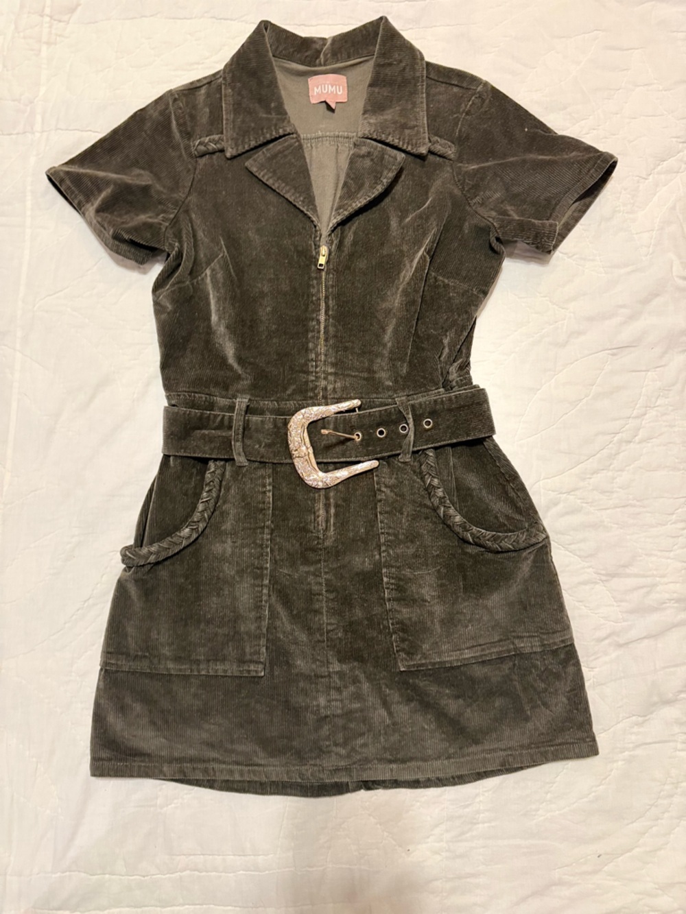 Show Me Your Mumu Outlaw Dress in Army Green Corduroy